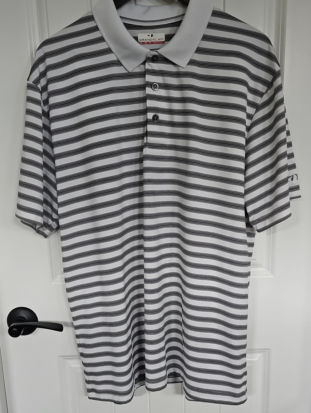 Grand Slam Men’s White and Black Striped Golf Polo, Size XL